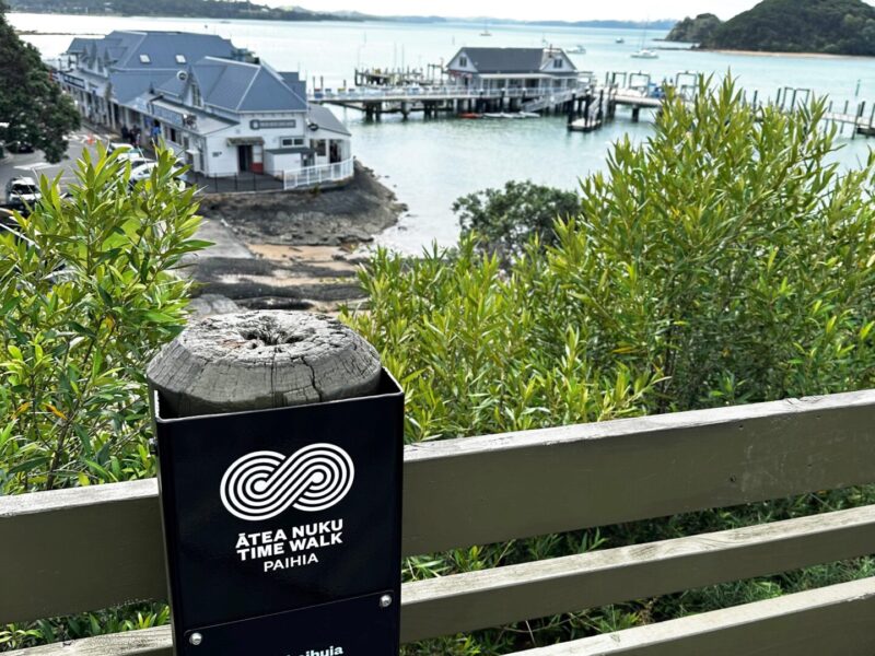 Ātea Nuku signage with QR codes at Paihia heritage trail