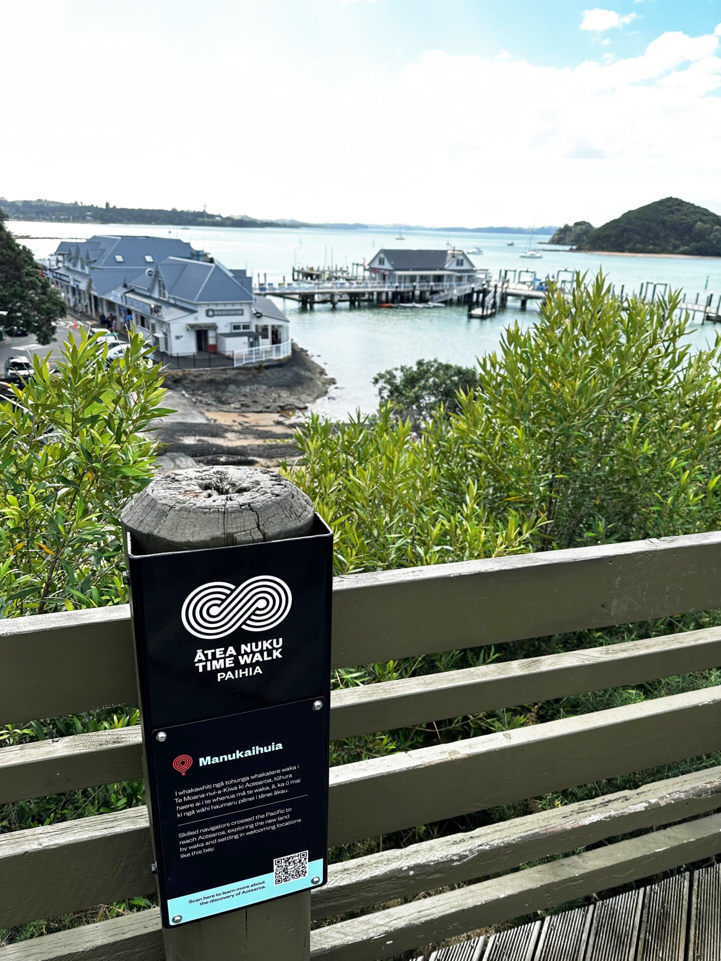 Ātea Nuku signage with QR codes at Paihia heritage trail