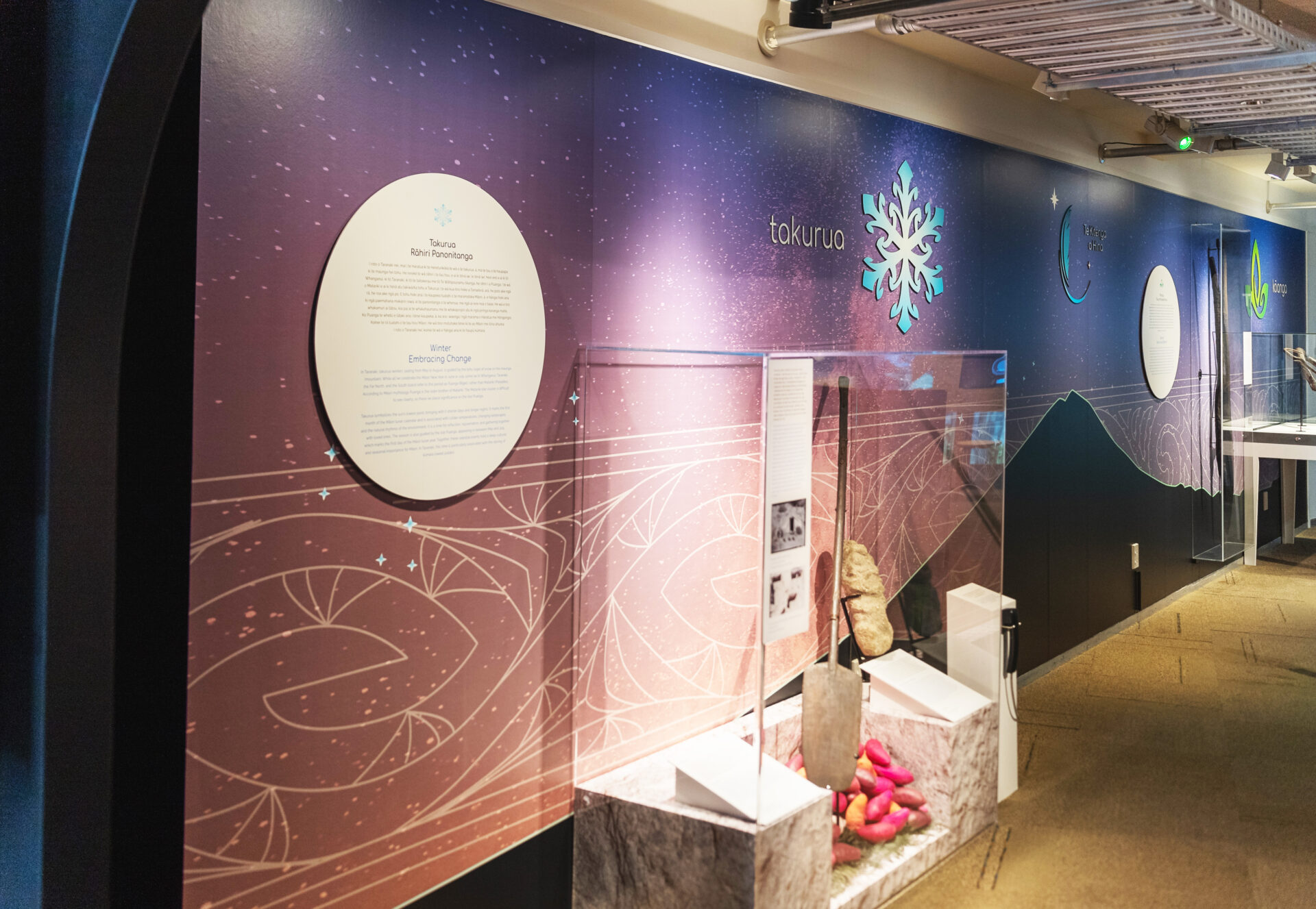 Laser-cut acrylic season titles in Māori lunar calendar exhibition