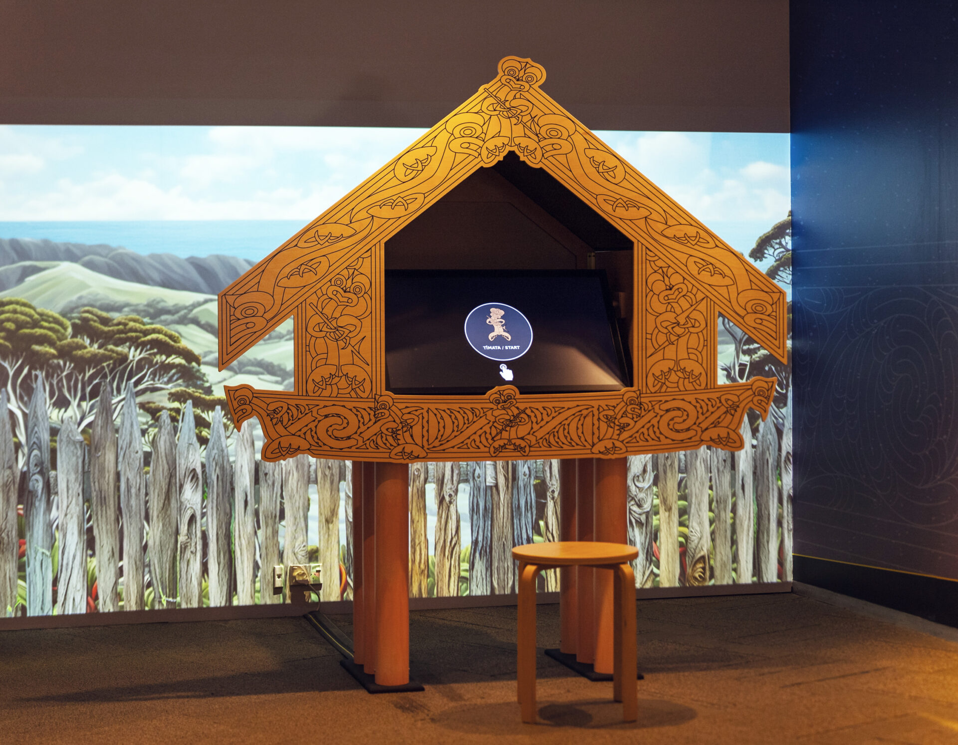 Printed ply meeting house display at Te Kitenga o Hina exhibition