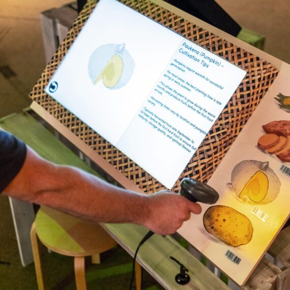 Interactive scanning station at Māori lunar calendar exhibition
