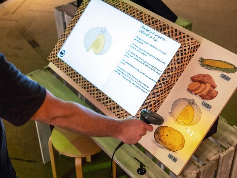 Interactive scanning station at Māori lunar calendar exhibition